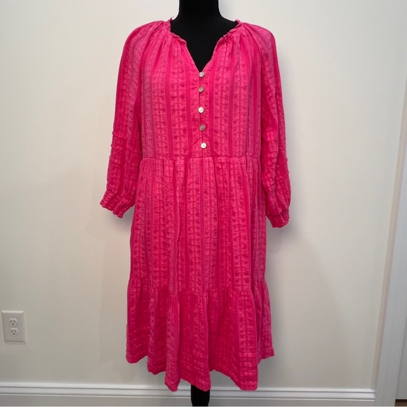 J. Jill Dresses & Skirts - J. Jill Womens Hot Pink Button-Front Tiered Peasant Dress Size Medium